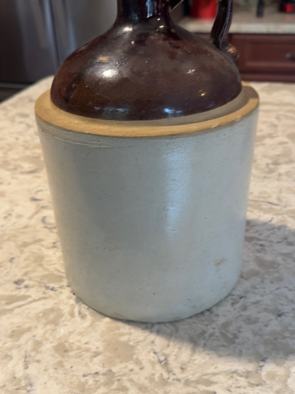 Vintage Two-Tone Stoneware Jug - Brown Top, Cream base 12 inches